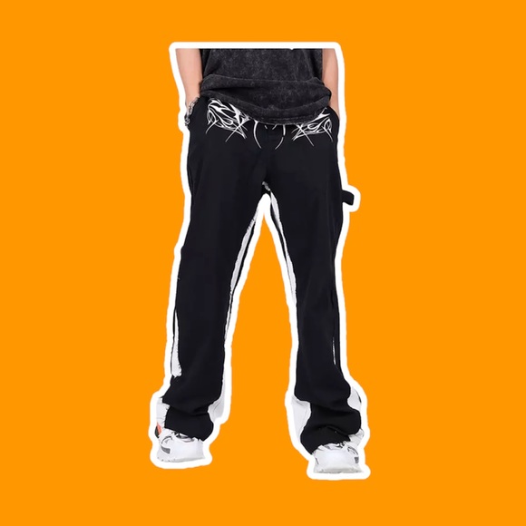 Distressed Stitching Micro Flared Trousers Unisex Wide-leg Denim Boot Cut Jeans - Picture 2 of 3